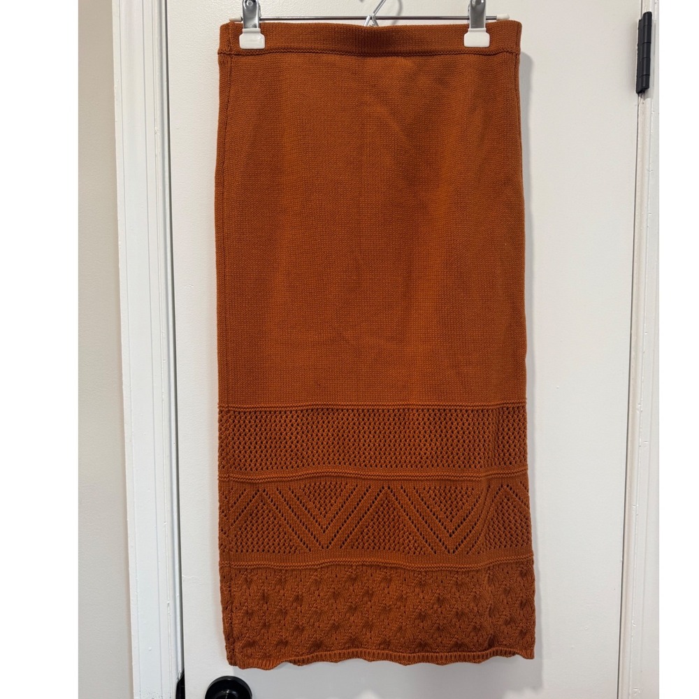 House of Harlow 1960 Rust Orange Pointelle Crochet Knit Maxi Skirt‎ Size M - Picture 3 of 6